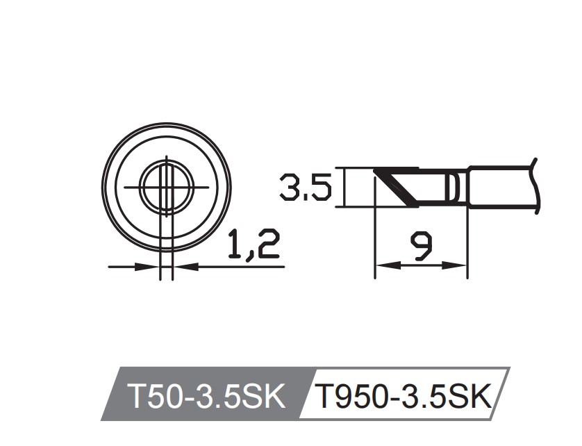 Atten T950-3.5SK. Картридж-наконечник для ST-1509, ножевидный 3.5 x 9.0мм