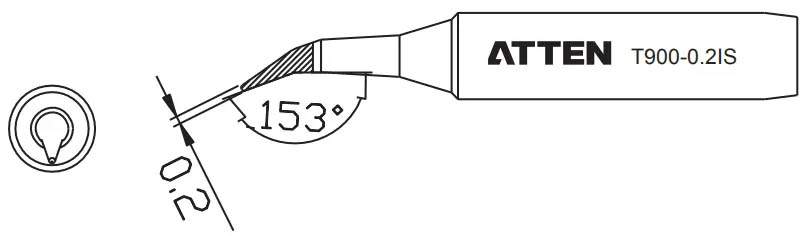Atten T900-0.2IS. Наконечник для ST-60/80/965, конус изогнутый 0.2 х 12мм