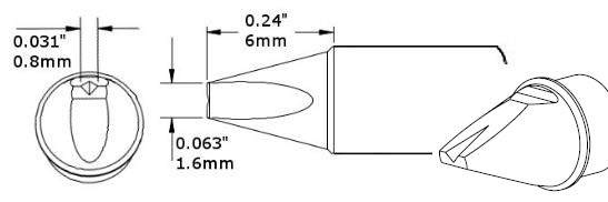 METCAL CVC-9VG0016P. Картридж-наконечник для СV/MX, клин с выемкой, 1.6х6мм