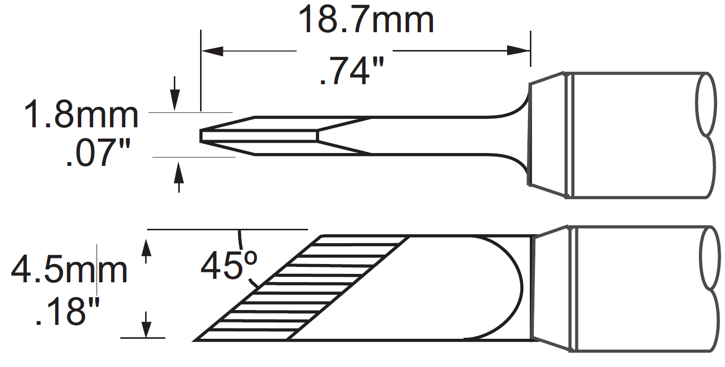 METCAL SFV-DRK45AR. Наконечник для PS900, ножевидный удлиненный 4.5х18.7мм