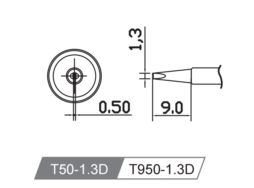 Atten T950-1.3D. Картридж-наконечник для ST-1509, клиновидный 1.3 x 9.0мм