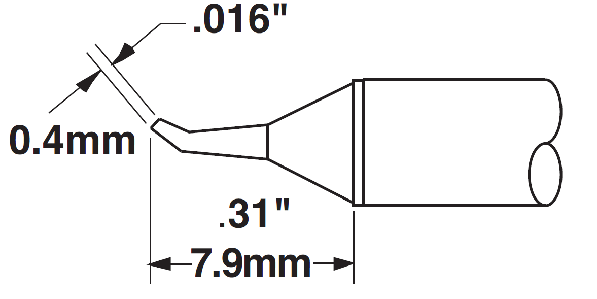 METCAL CVC-8CN0004R. Картридж-наконечник для СV/MX, конус тонкий изогнутый 30° 0.4х7.9мм (замена STTC-826V1)