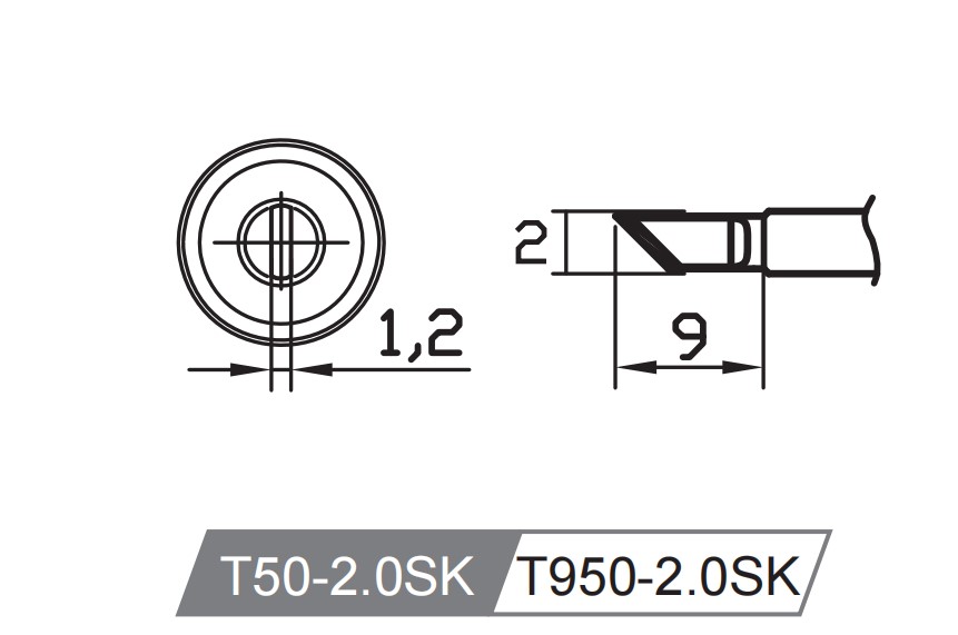 Atten T950-2.0SK. Картридж-наконечник для ST-1509, ножевидный 2.0 x 9.0мм