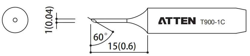 Atten T900-1C. Наконечник для ST-60/80/965, косой срез 1.0 х 15мм