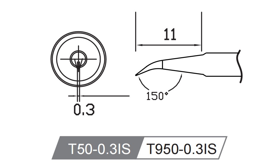 Atten T950-0.3iS. Картридж-наконечник для ST-1509, конус изогнутый 0.3 x 11мм