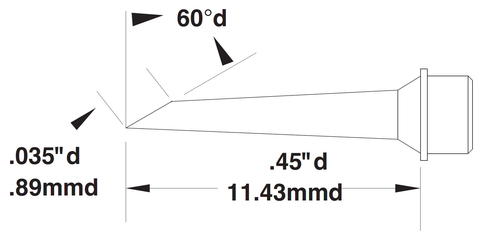 METCAL SMTC-8175. Картридж-наконечник для MX, миниволна 0.89х11.43мм