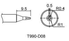 Atten T990-D08. Картридж-наконечник для ST-909, клиновидный 0.8 х 9.5мм