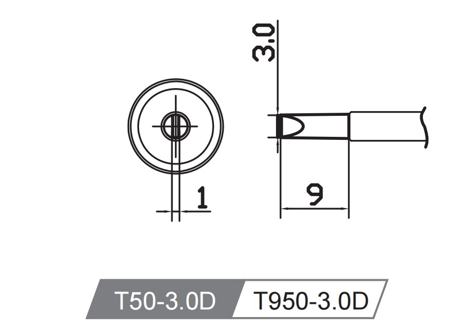 Atten T950-3.0D. Картридж-наконечник для ST-1509, клиновидный 3.0 x 9.0мм