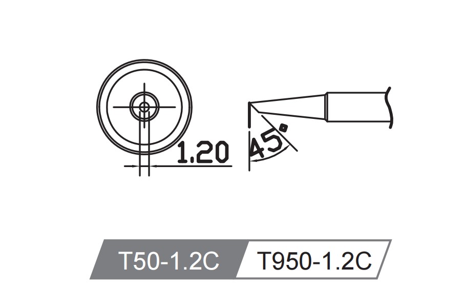 Atten T950-1.2C. Картридж-наконечник для ST-1509, косой срез 1.2мм 45 град.