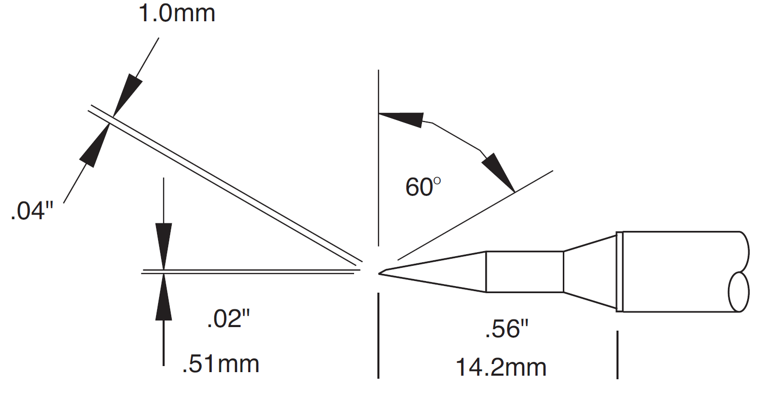 METCAL STTC-546. Картридж-наконечник для MX, скос 60° удлиненный 1.00х14.2мм