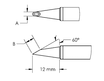 METCAL GTC-HF6020V. Картридж-наконечник GTC, миниволна, вогнут. 2.0X12.0MM, 60град.