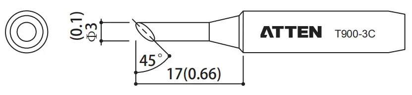 Atten T900-3C. Наконечник для ST-60/80/965, косой срез 3.0 х 17мм
