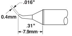 METCAL STTC-126. Картридж-наконечник для MX, конус тонкий изогнутый 30° 0.4х7.9мм