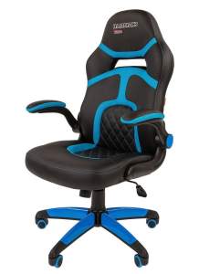 Геймерское кресло CHAIRMAN GAME 18, экокожа/ткань TW, черный/голубой NEW