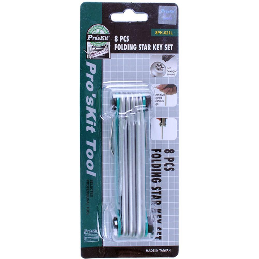 Набор раскладных звездообразных ключей Torx с отверстиями ProsKit 8PK-021L