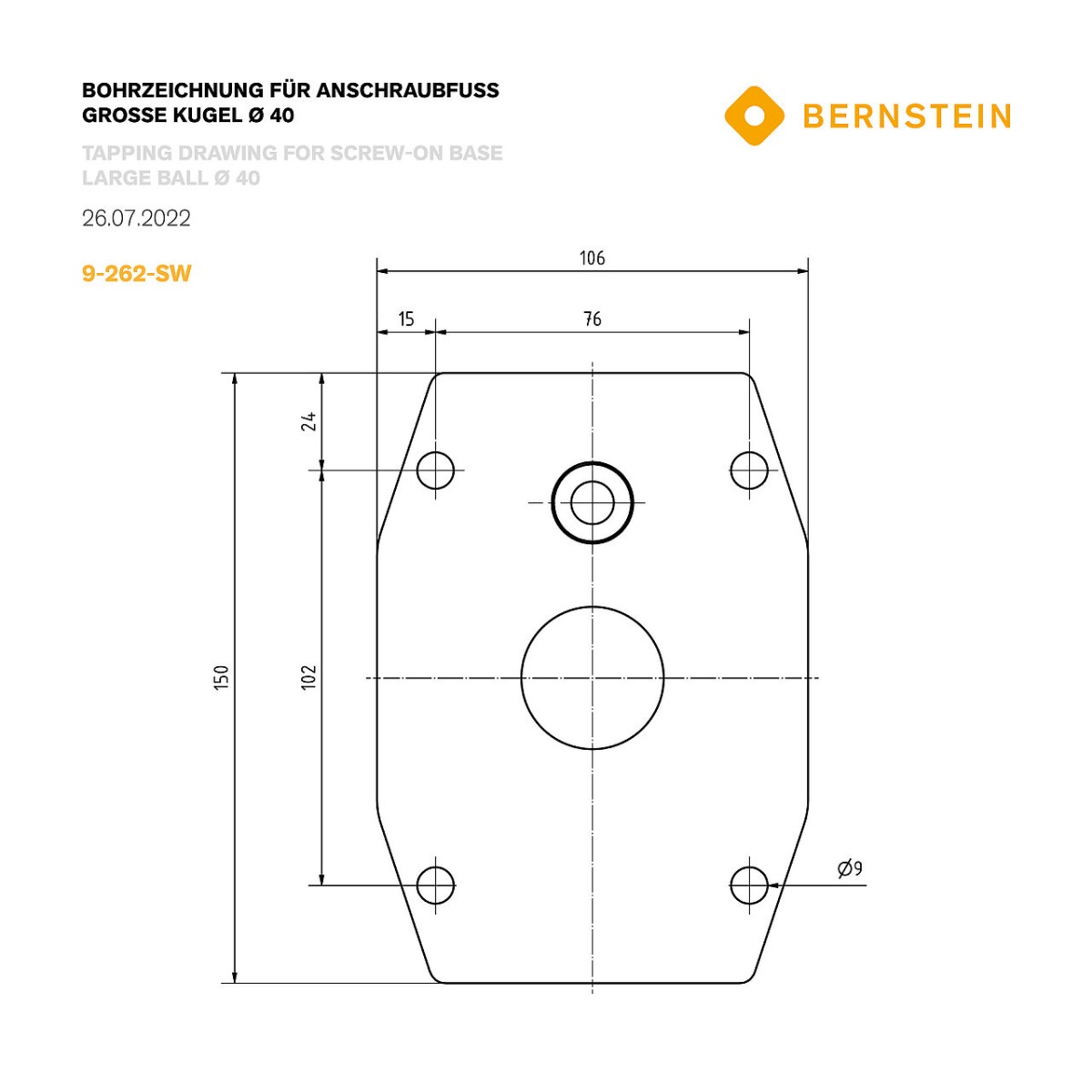 Bernstein 9-262 SW. Основание для тисков SPANNFIX монтажная поверхность диаметром 40 мм черный (крепление - платформа)