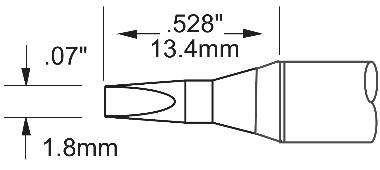 METCAL STV-CH18AR. Наконечник для PS900, клин удлиненный 1,8х13.4мм