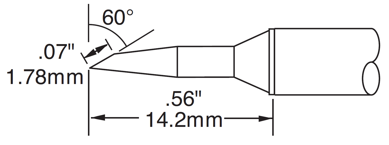 METCAL STTC-847. Картридж-наконечник для MX, скос 60° удлиненный 1.78х14.2мм