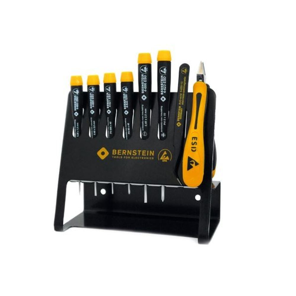 Bernstein 4-620 VC. Набор отвёрток антистатических ESD на держателе ESD VARIO (8 предметов - 6 отверток, 1 пинцет, 1 кусачки)