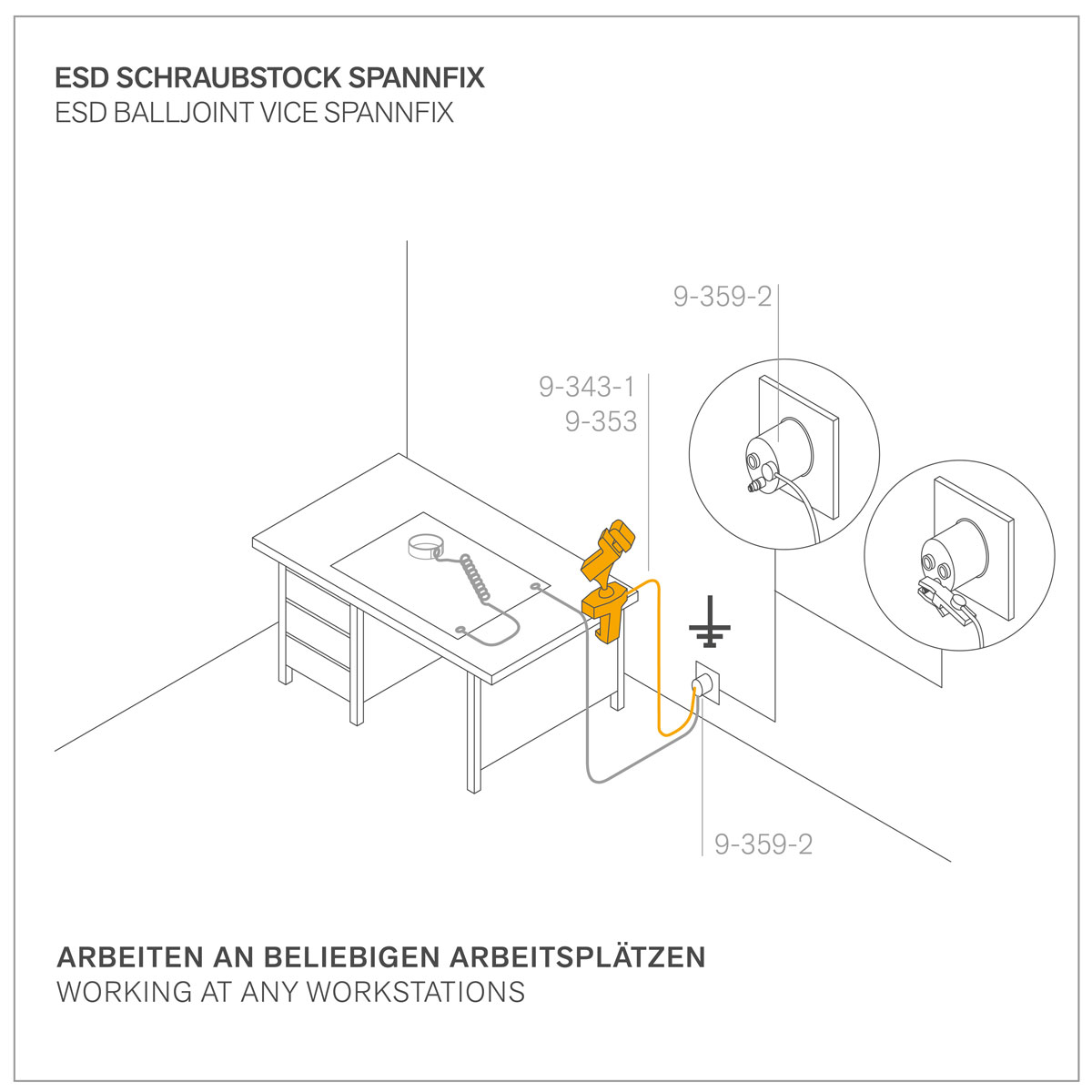 Bernstein 9-205 ESD Тиски со сменными захватами SPANNFIX (крепление - зажимной болт)