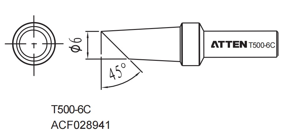 Atten T500-6C. Наконечник для ST-1503, косой срез 6.0мм