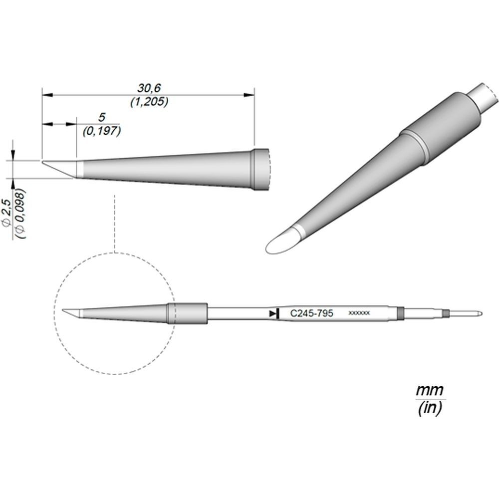 Наконечник JBC C245-795 скошенный 2,5 мм