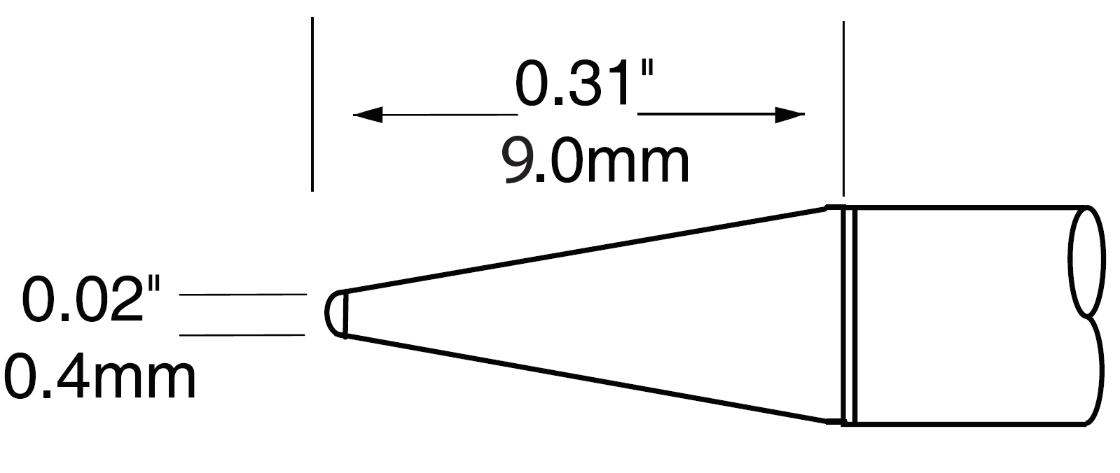 METCAL UFTC-7CNL04. Картридж-наконечник для MX-UF, конус удлиненный, 0.4х9.0мм