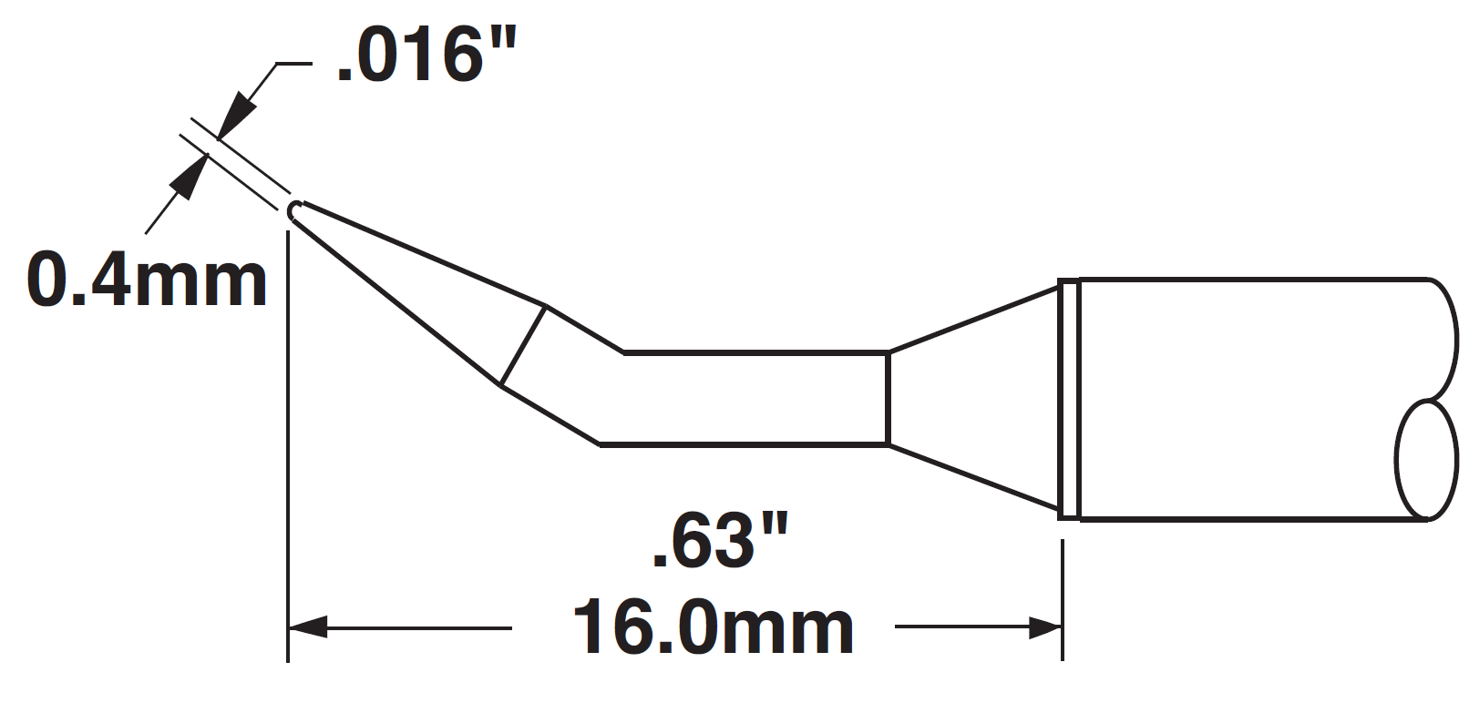 METCAL STTC-040. Картридж-наконечник для MX, конус изогнутый 30° 0.4х16мм