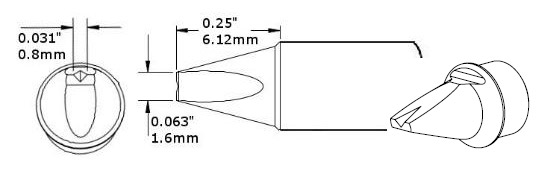 METCAL CVC-6VG0016A. Картридж-наконечник для СV/MX, клин с выемкой, 1.6х6.12мм