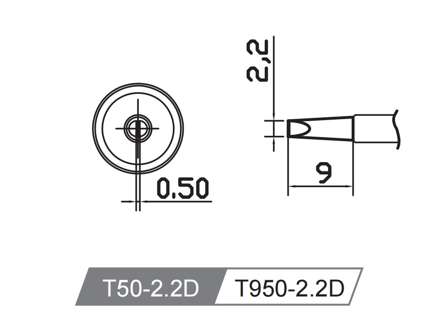 Atten T950-2.2D. Картридж-наконечник для ST-1509, клиновидный 2.2 x 9.0мм