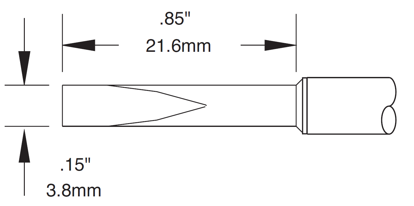 METCAL CVC-6CH2238A Картридж-наконечник для СV/MX, клин 12°, 3.8х21.6мм (замена STTC-020)