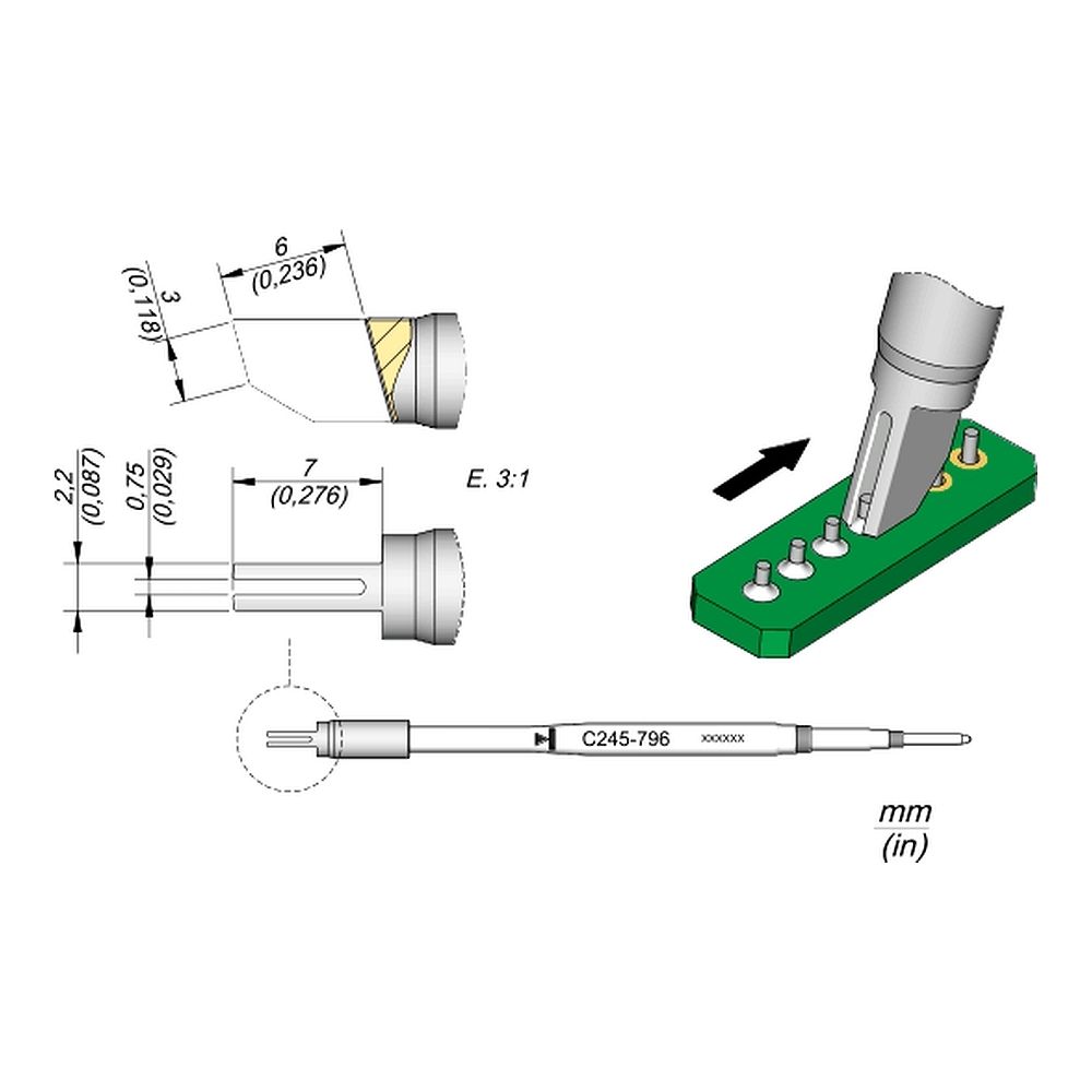 Наконечник JBC C245-796 для пайки выводов по линии 0,75 мм