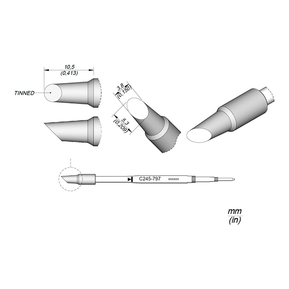 Наконечник JBC C245-797 скошенный 3,8 мм (высокая теплопередача)