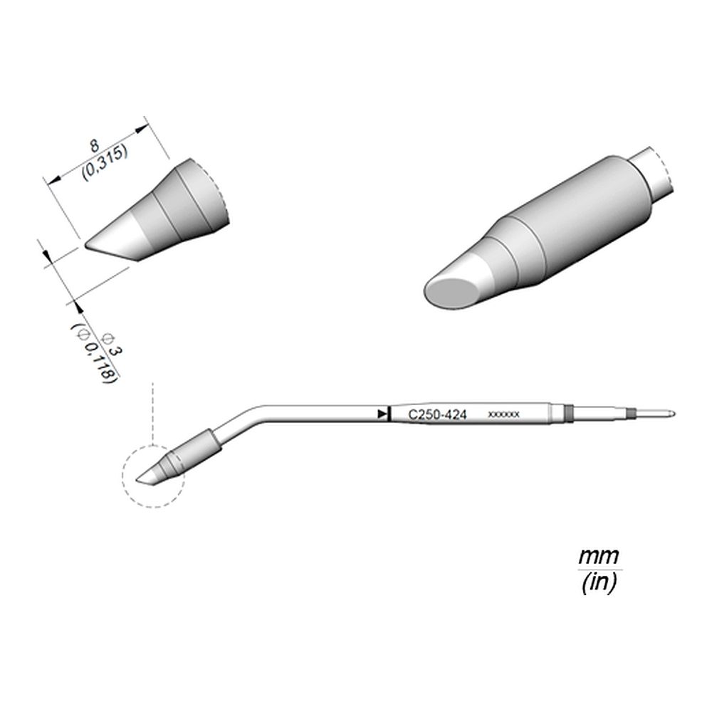 Наконечник JBC C250-424 скошенный 3,0 мм