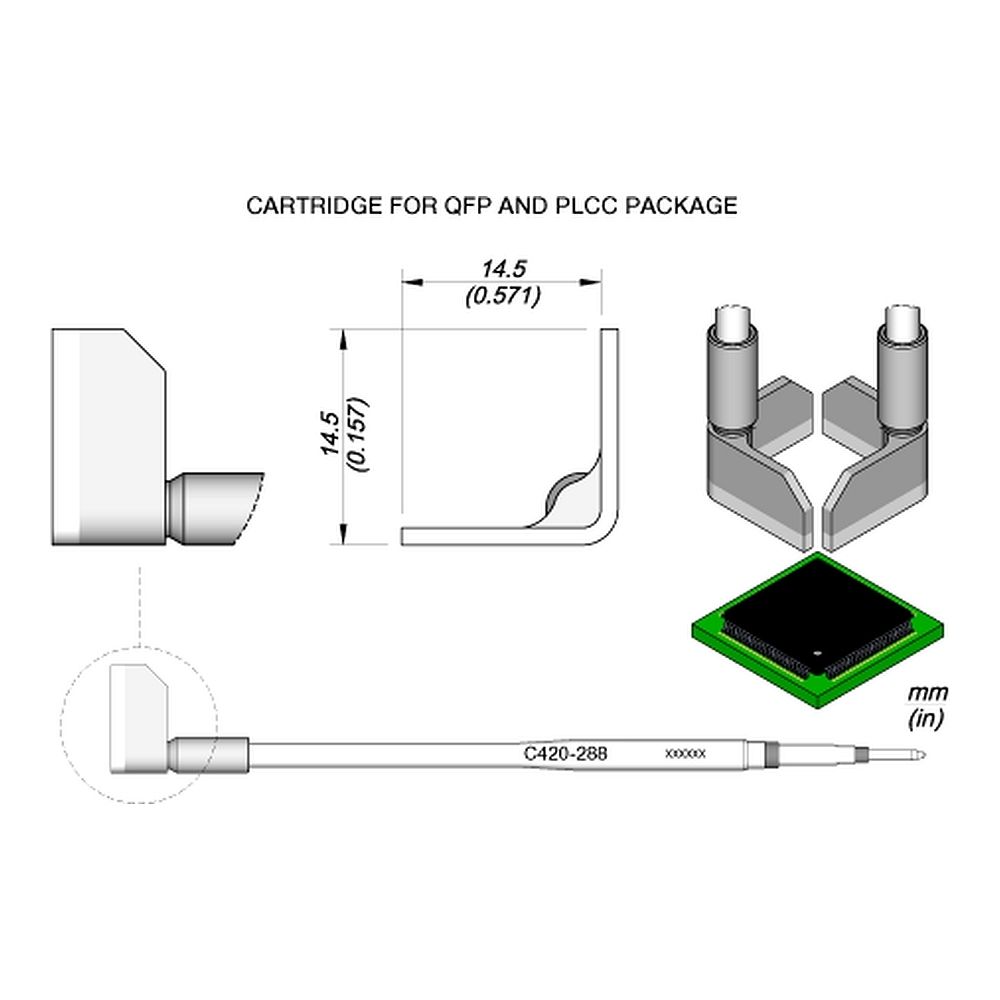 Наконечник JBC C420-280 QFP/PLCC 14,5 x 14,5 мм