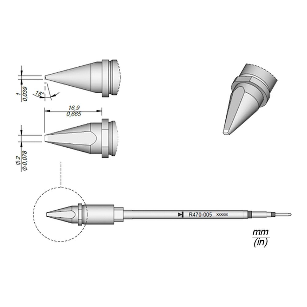 Наконечник JBC R470-020 клиновидный 2,0 х 1,0 мм